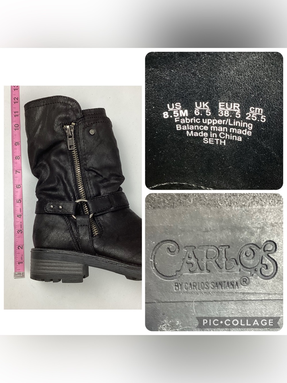Carlos By Carlos Santana Seth Black Faux Leather Moto Boots Women’s Size 8.5 - Picture 4 of 8